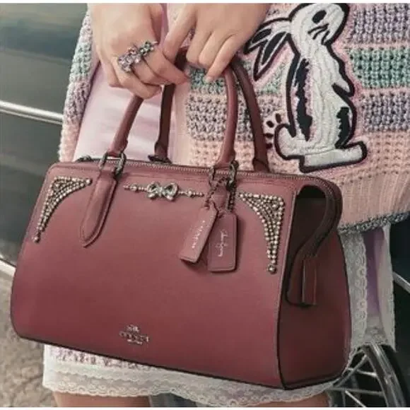 Coach x Selena Gomez Collection Bond Bow Bag Satchel Burgundy handbag purse - Picture 2 of 16